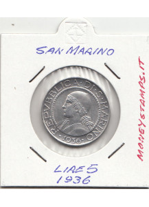 1936 5 Lire Argento San Marino Superba